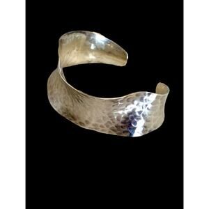 Hammered 925 Silver Bracelet Wave Bone Cuff Raised Wrist Mexico Modernist Boho